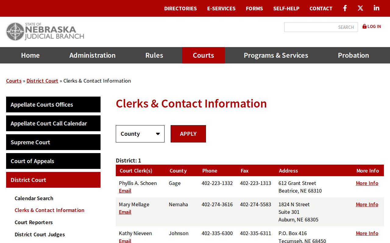 Clarks criminal records and Nebraska District Court clerk contacts