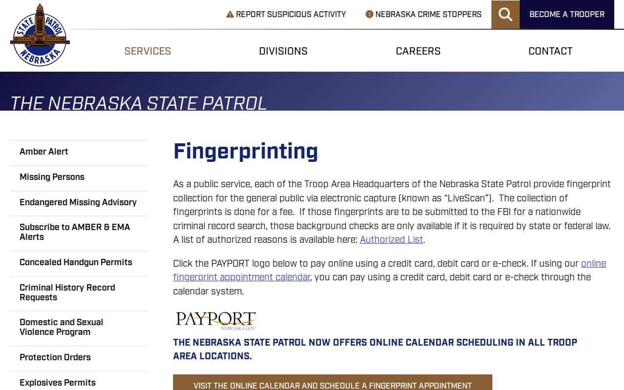 Clarks criminal records and Nebraska State Patrol fingerprinting services