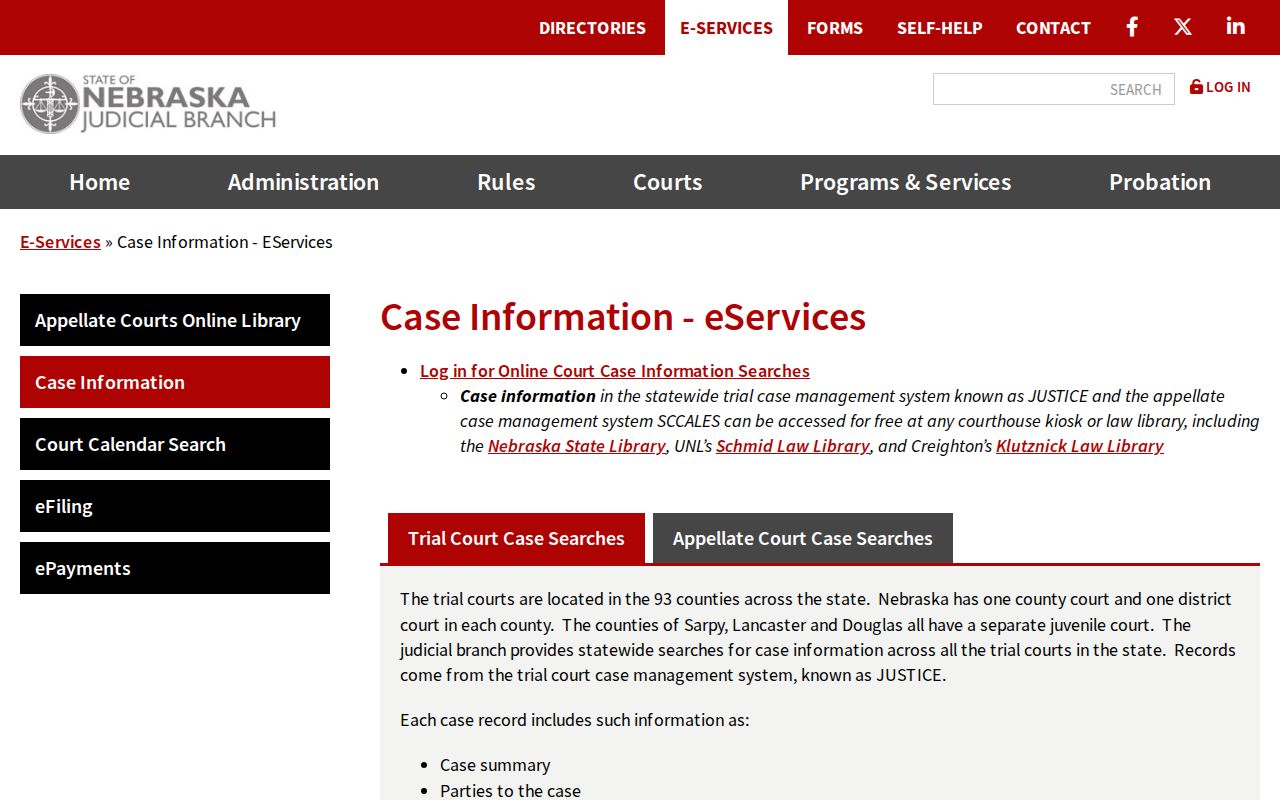 Merrick County criminal court case access options in Nebraska JUSTICE