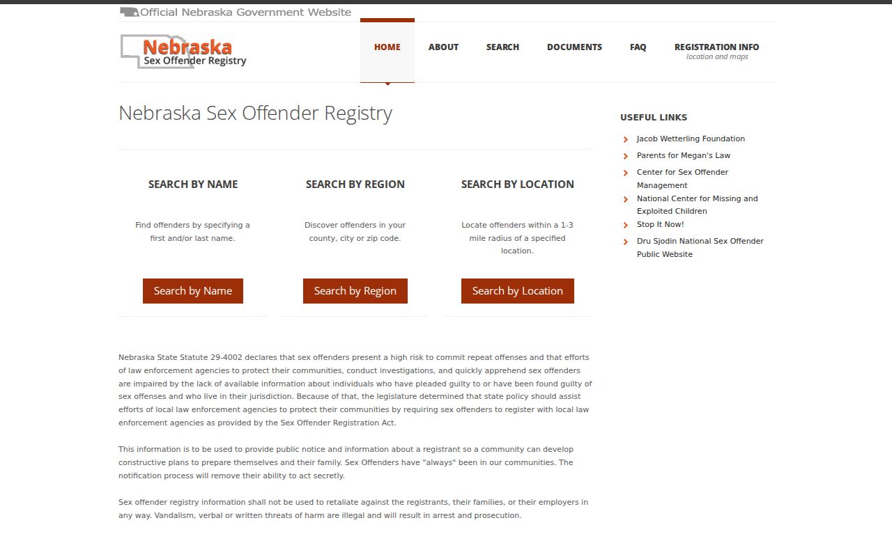 Merrick County sex offender search options on the Nebraska registry
