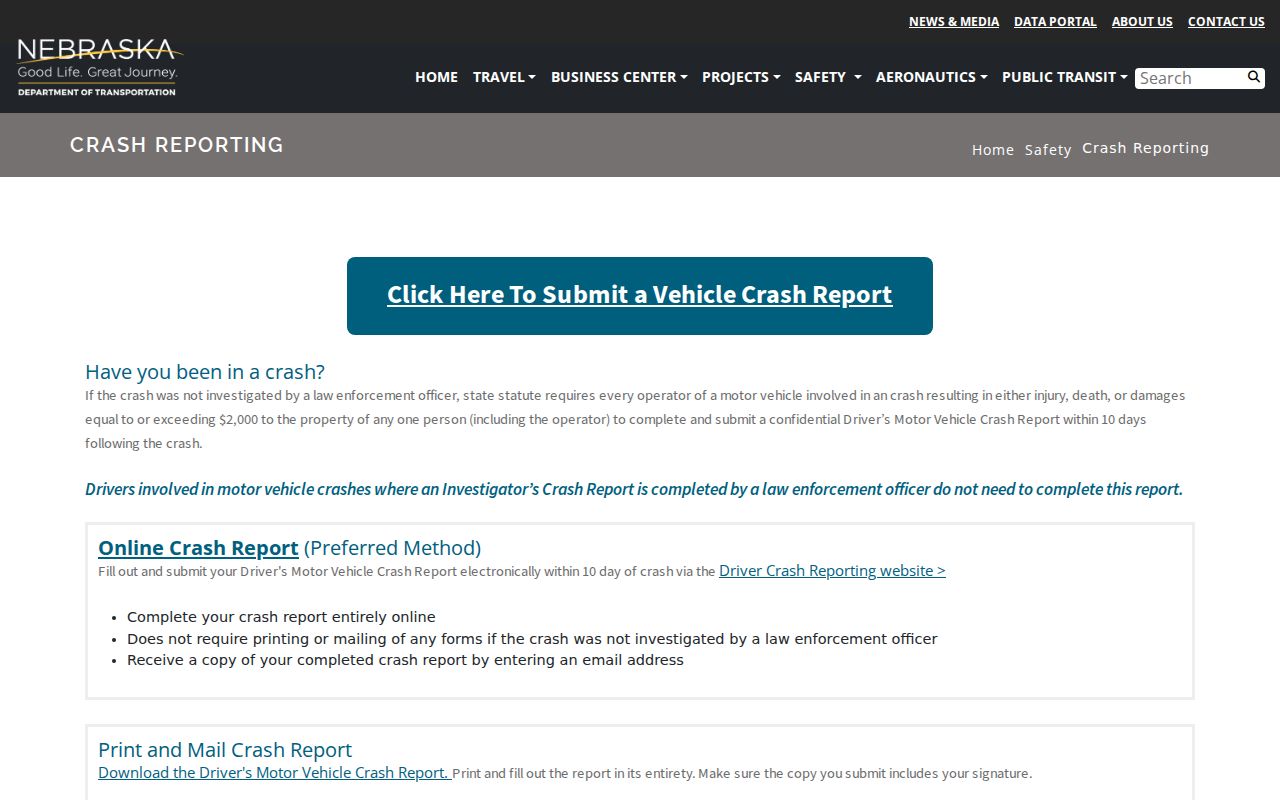 Nebraska crash report access for Merrick County criminal records research
