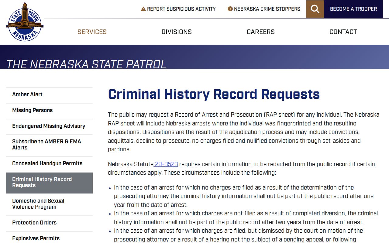 Merrick County criminal history request guide from Nebraska State Patrol